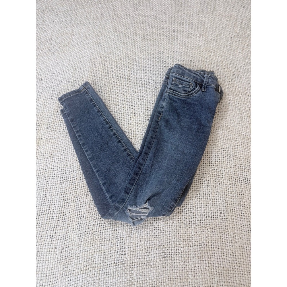 Levis 710 Super Skinny Girls Jeans Size 10 Reg Blue Distressed Denim Adjustable
